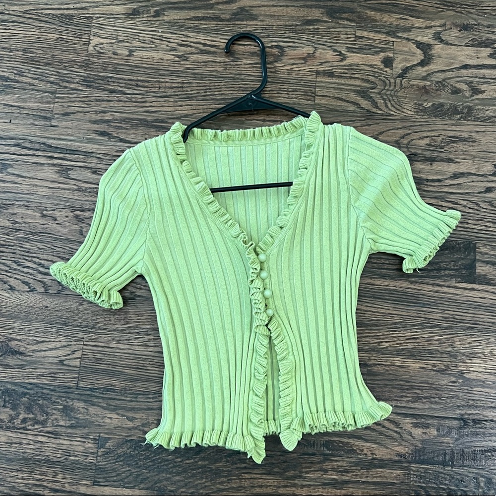 Vintage Looking Green V Neck T-Shirt Sweater